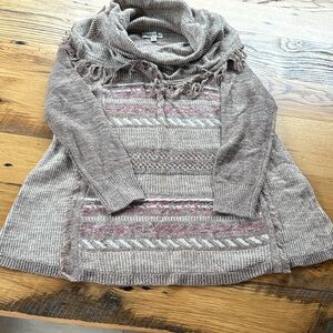 Knox Rose Taupe and Pink Cowl Neck Sweater - Size XL
